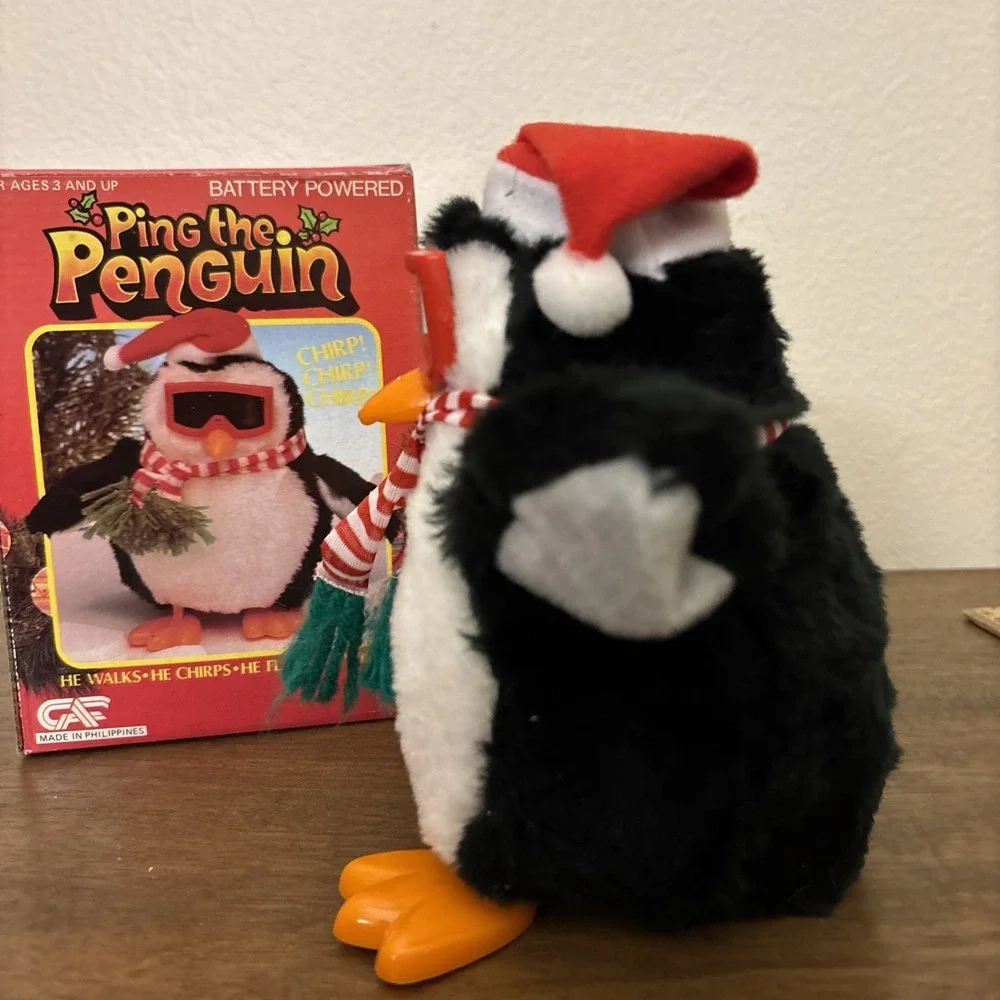 Vintage Ping the Penguin toy with box/ Tested / WORKING